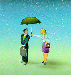 Woman sharing an umbrella